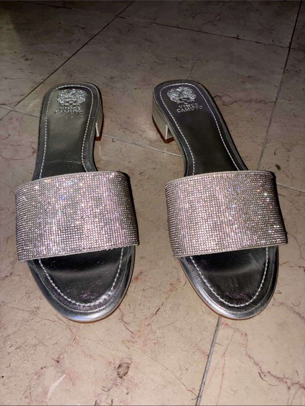 Vince Camuto silver Crystal Slide Mules